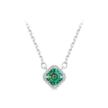 925 Sterling Silver moissanite pendant necklace with emerald-cut green center and diamond halo on Tampa Home & Garden Store