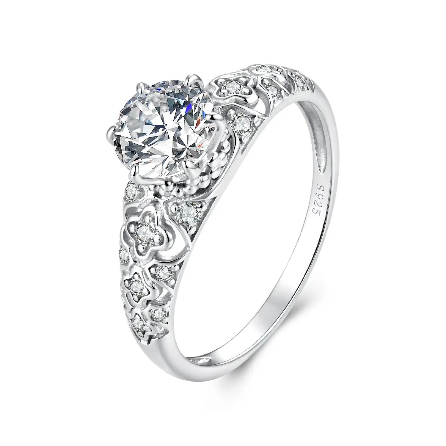 Ring 0.65ct moissanite in 925 sterling silver with floral filigree band and stones size 6 on Tampa Home & Garden Store