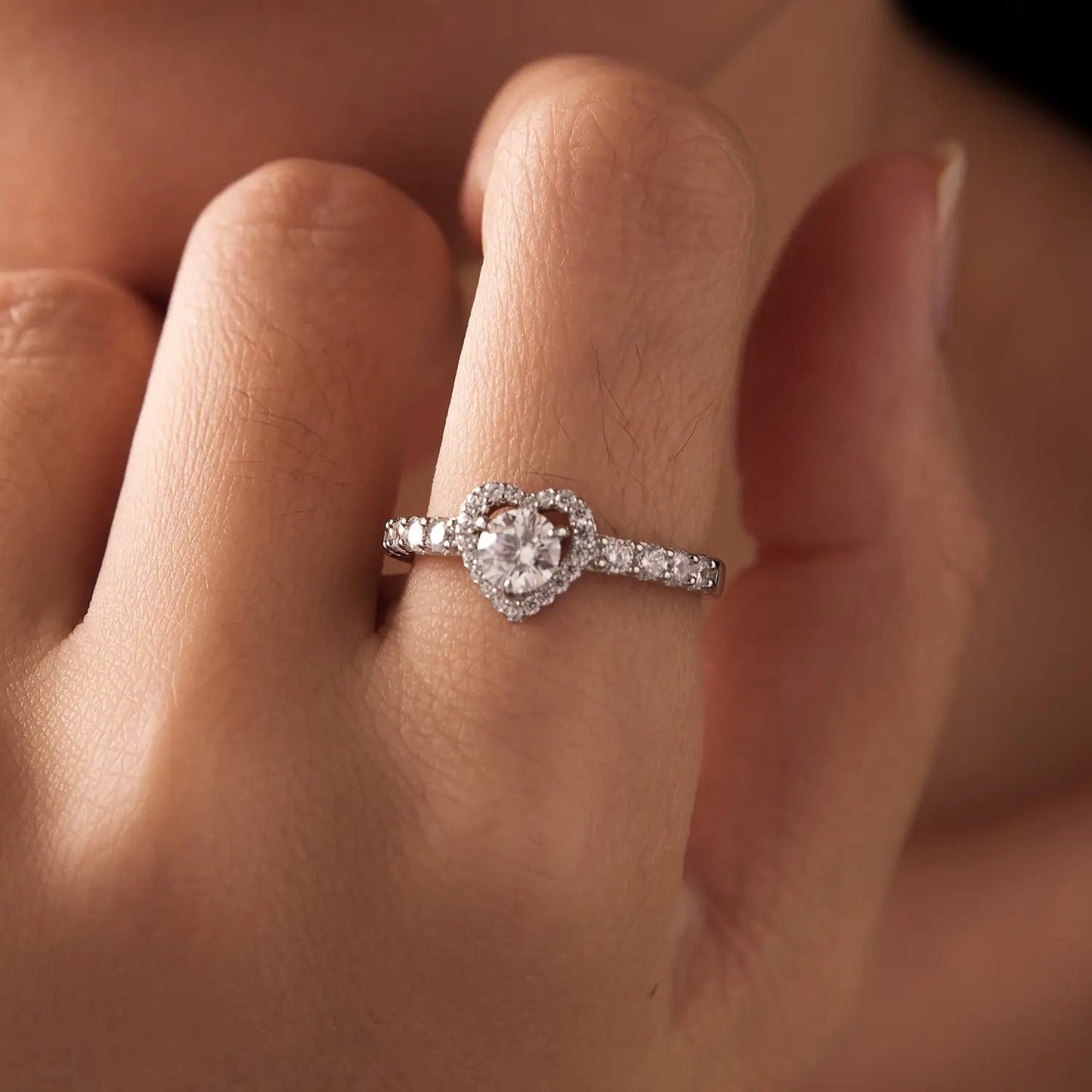 925 Sterling Silver Moissanite Heart Halo Ring with 0.5ct center stone, pave band size 6 on Tampa Home & Garden Store