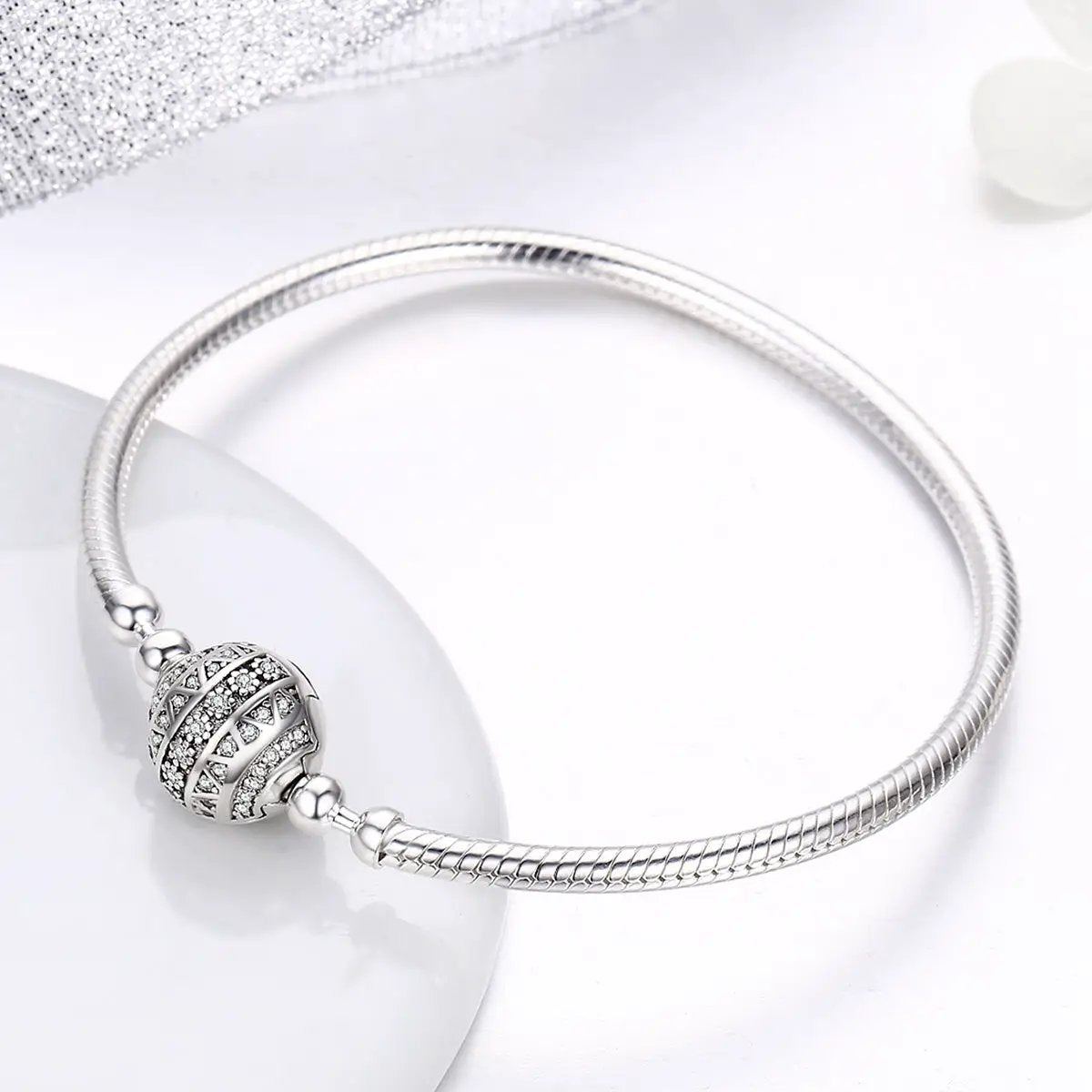 925 Sterling Silver SCB bracelet with pavé crystal sphere bead, women's size 17, Bids.com on Tampa Home & Garden Store