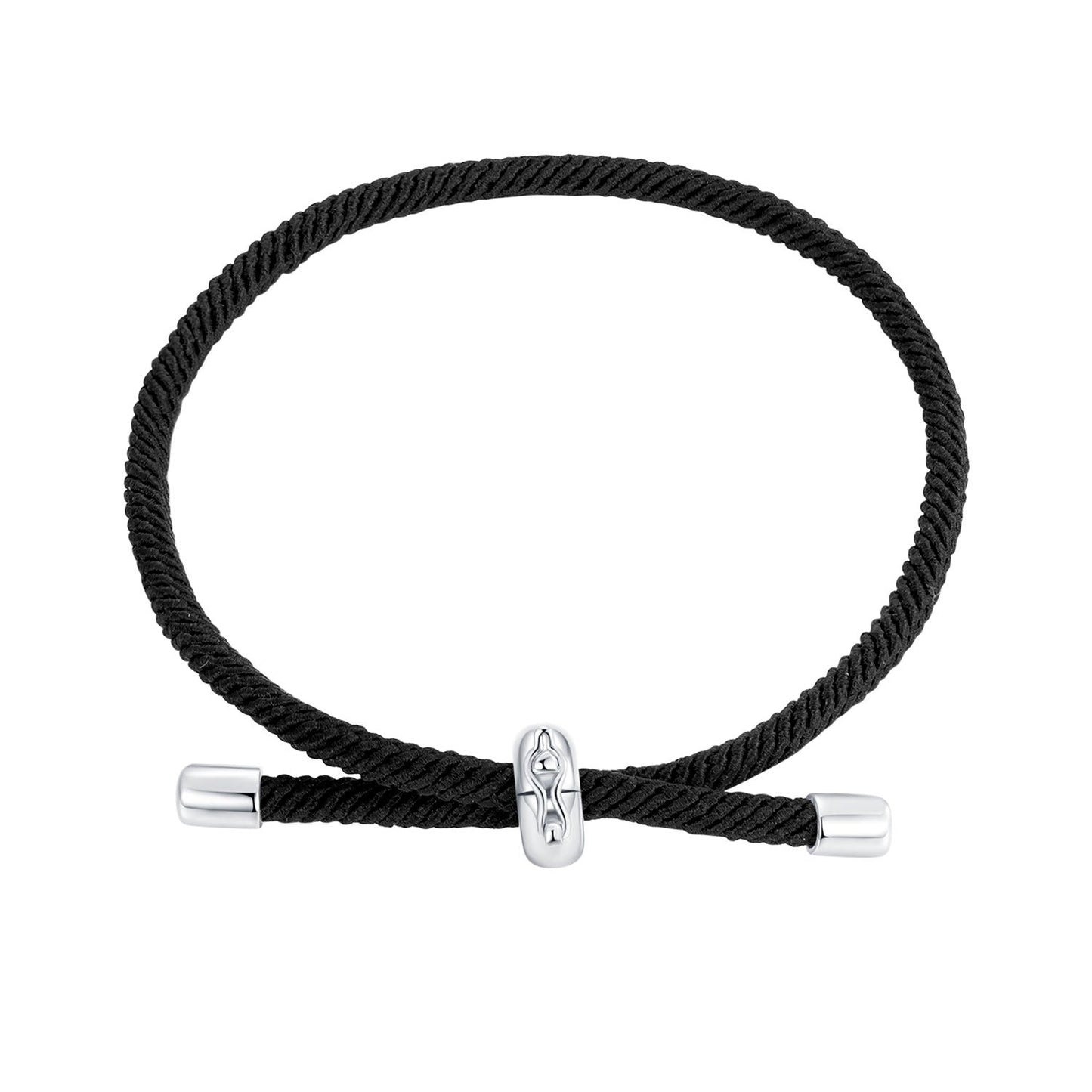 Men's black rope bracelet with silver central bead and end caps by Bids.com on Tampa Home & Garden Store