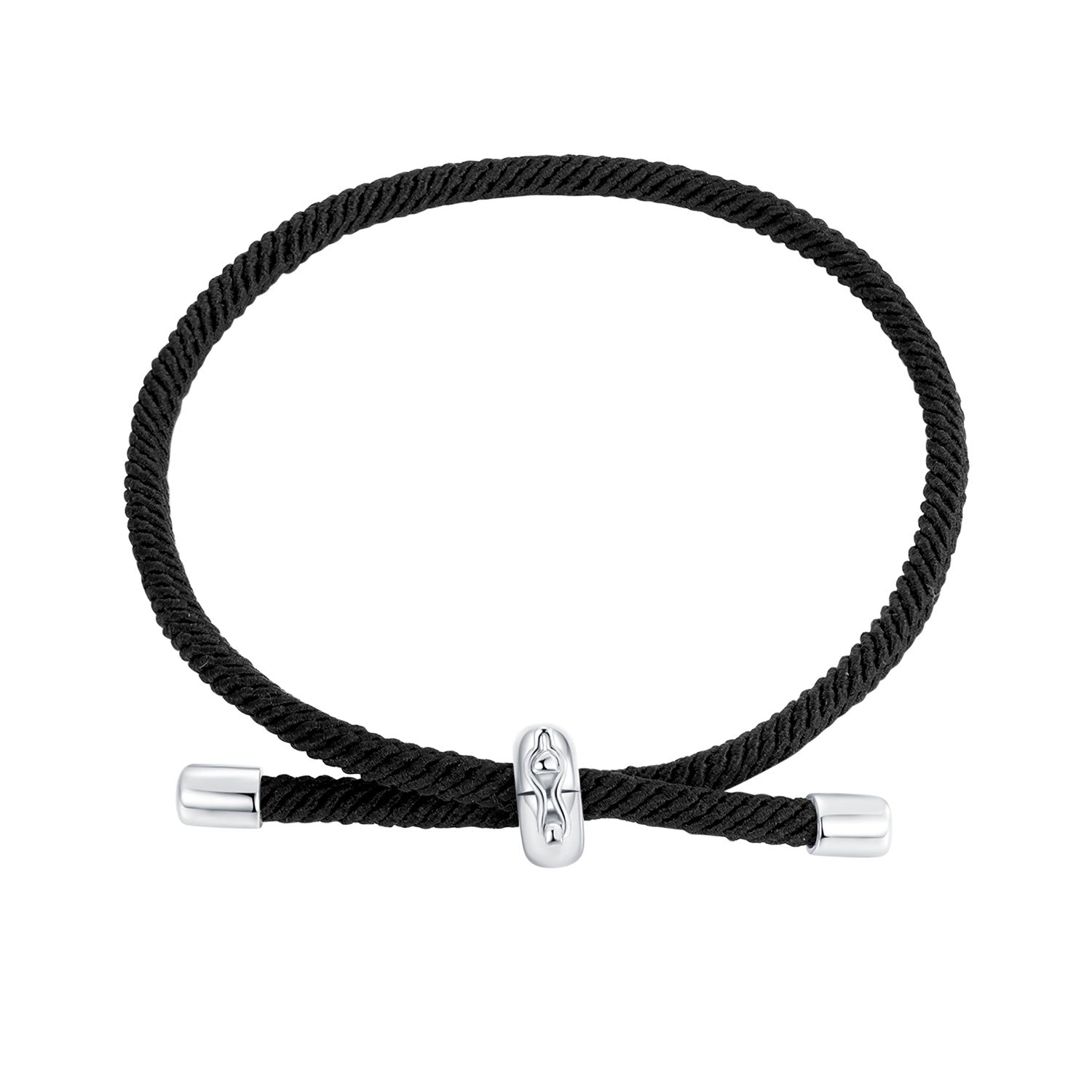 Men's black rope bracelet with silver central bead and end caps by Bids.com on Tampa Home & Garden Store