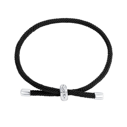 Men's black rope bracelet with silver central bead and end caps by Bids.com on Tampa Home & Garden Store