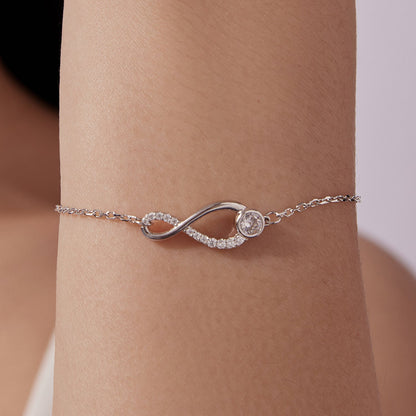 925 Sterling Silver Moissanite Pavé Bracelet, infinity loop, 21cm, white gold plated on Tampa Home & Garden Store