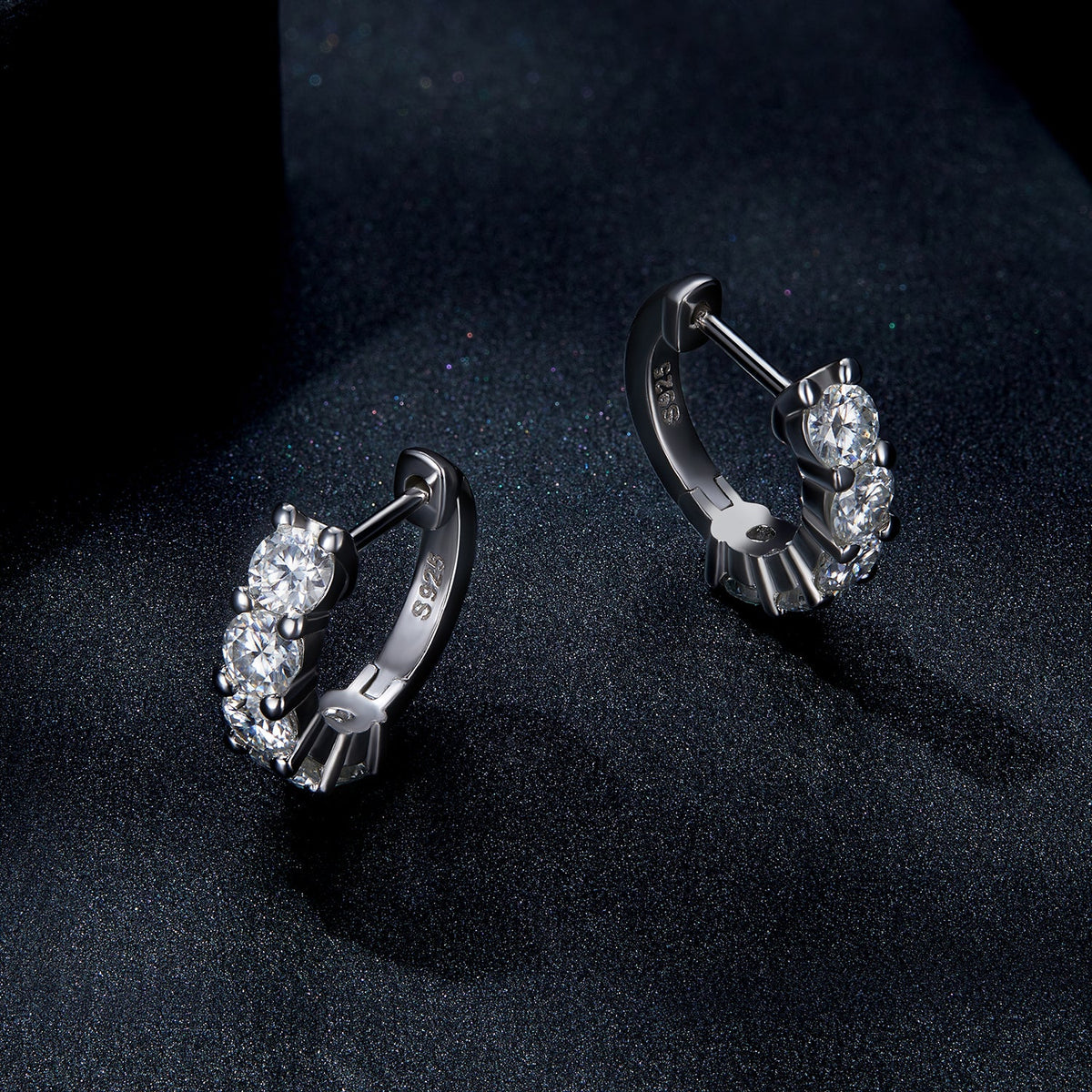 Earrings S925 Sterling Silver Moissanite, platinum plated, 1.3cm pair by Bids.com on Tampa Home & Garden Store