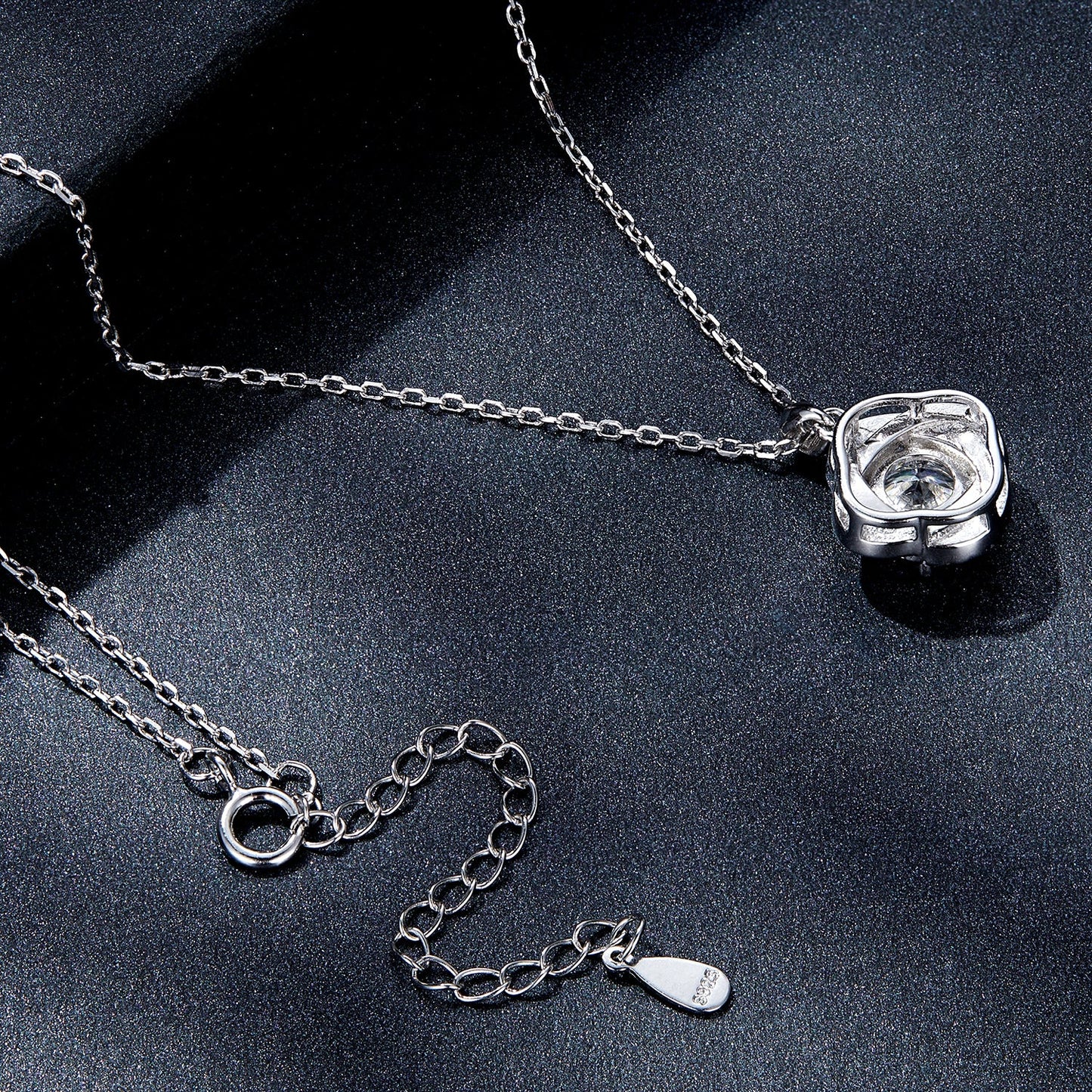 925 sterling silver moissanite pendant necklace, platinum plated, square bezel, 39+5cm chain on Tampa Home & Garden Store