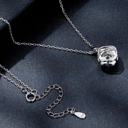 925 sterling silver moissanite pendant necklace, platinum plated, square bezel, 39+5cm chain on Tampa Home & Garden Store