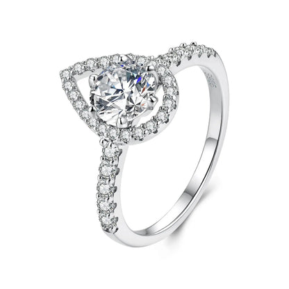 925 silver moissanite ring with 1ct center stone, halo of small diamonds, pavé band, size 6 on Tampa Home & Garden Store