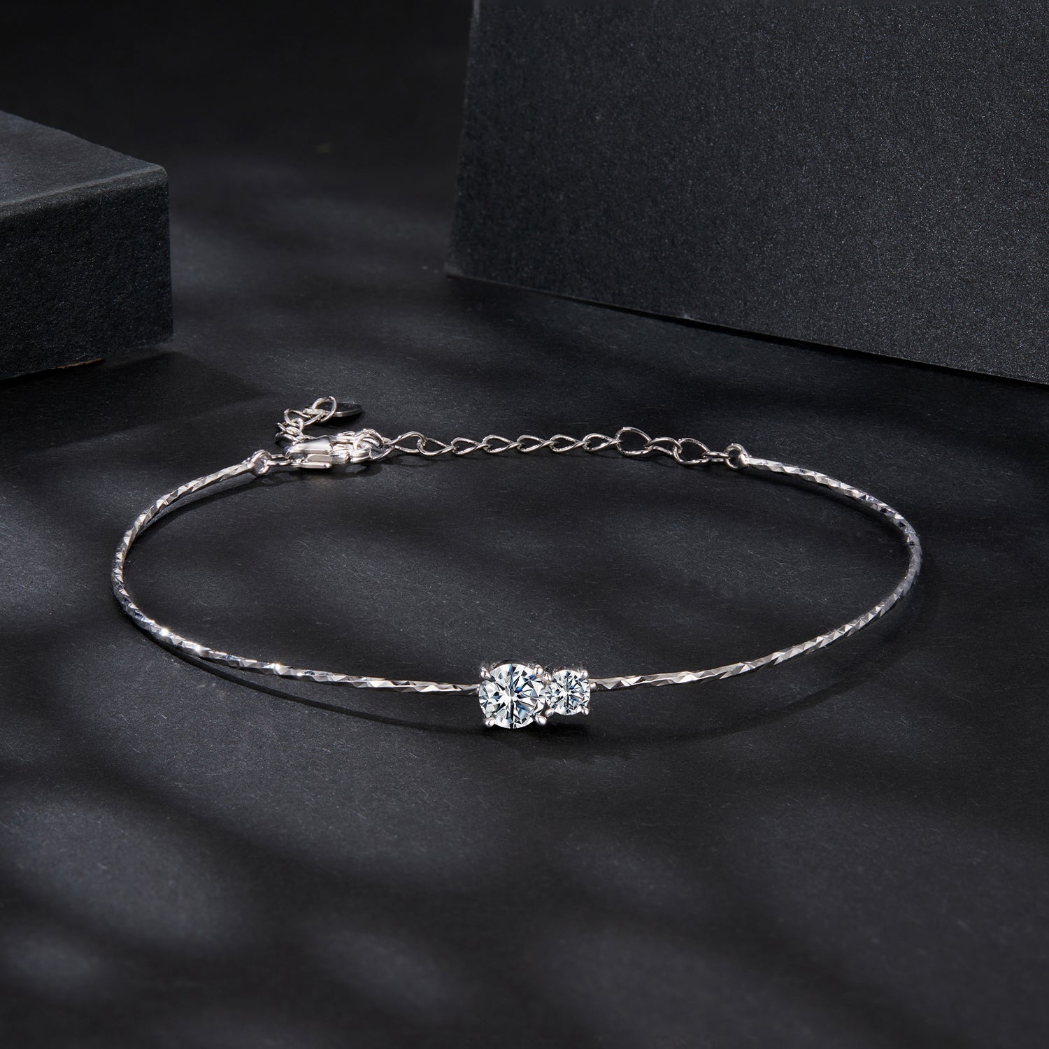 Bracelet 925 Sterling Silver Moissanite with twin stones twisted chain extender Bids.com on Tampa Home & Garden Store