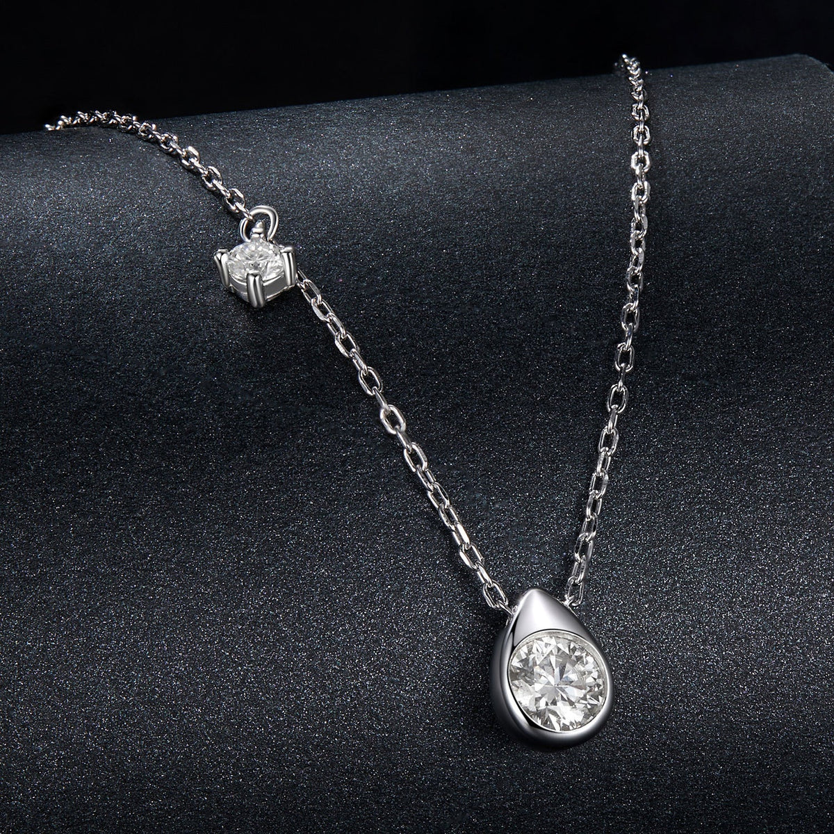 Sterling silver moissanite necklace with teardrop pendant and accent stone, adjustable chain on Tampa Home & Garden Store