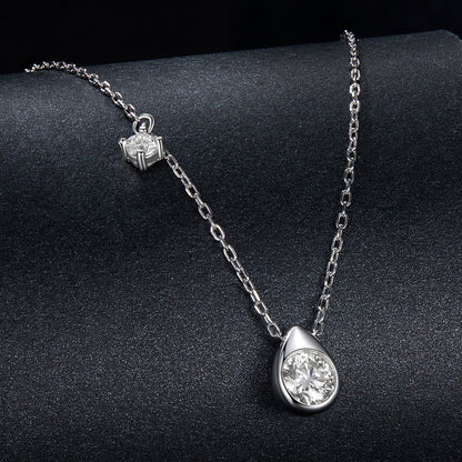 Sterling silver moissanite necklace with teardrop pendant and accent stone, adjustable chain on Tampa Home & Garden Store