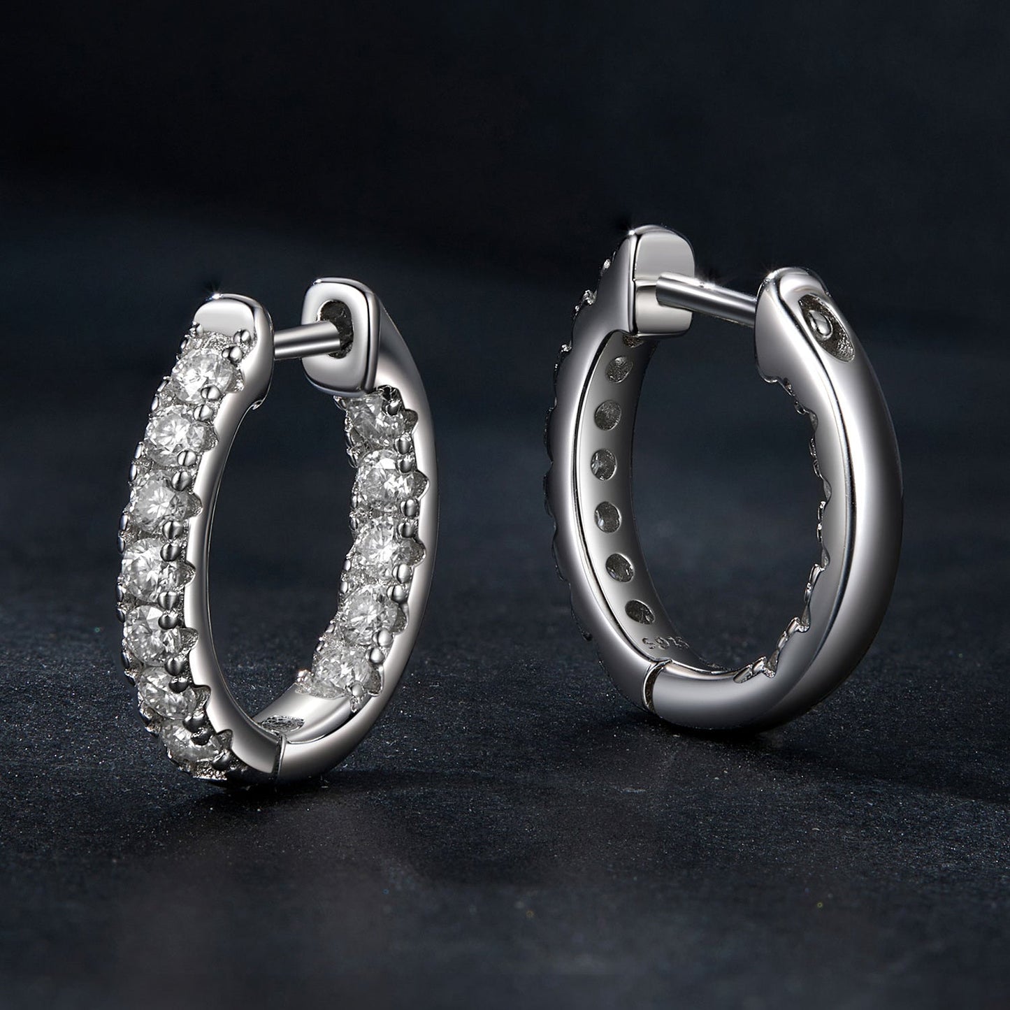 925 Sterling Silver Moissanite Hoop Earrings with pavé stones by Bids.com on Tampa Home & Garden Store
