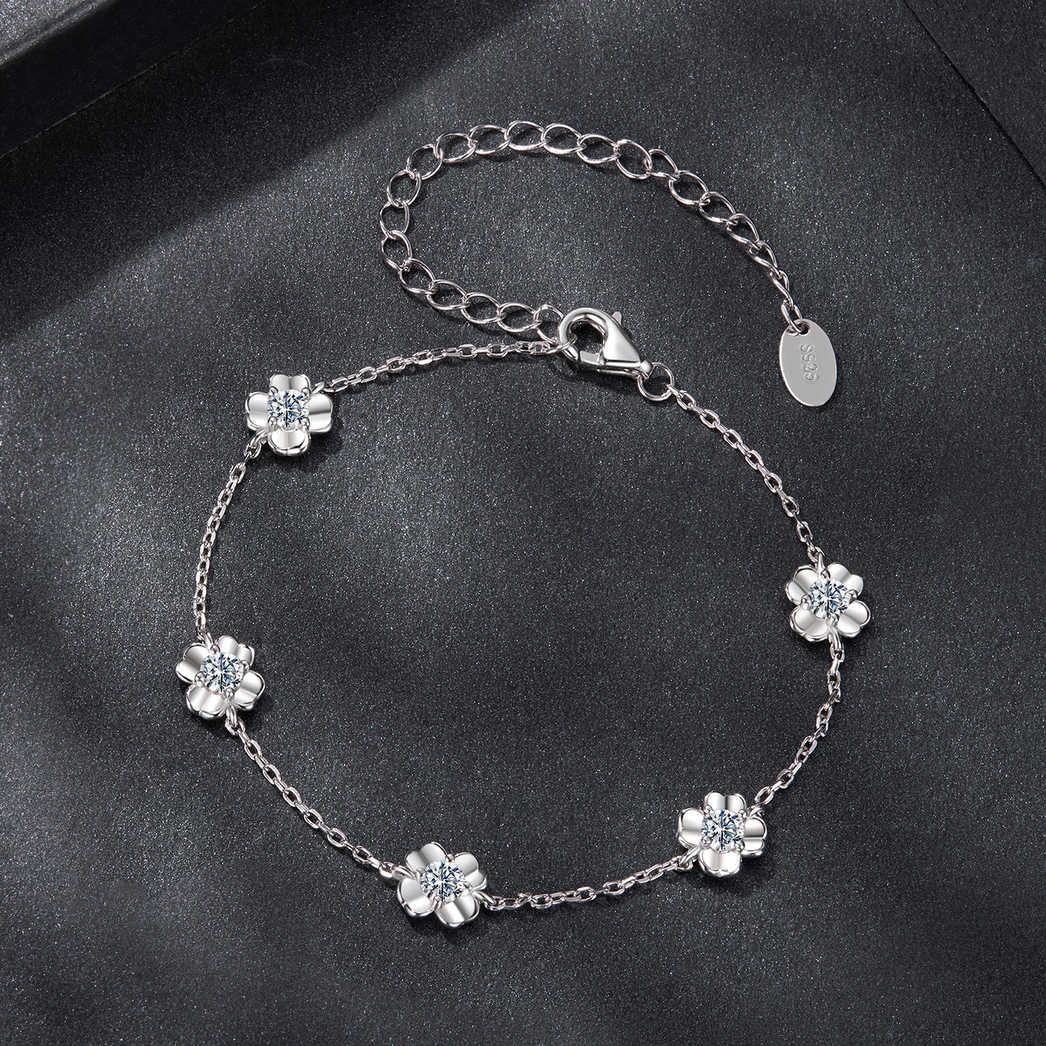 925 Sterling Silver Moissanite Bracelet with flower charms, 0.1ct, S925 tag by Bids.com on Tampa Home & Garden Store