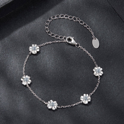 925 Sterling Silver Moissanite Bracelet with flower charms, 0.1ct, S925 tag by Bids.com on Tampa Home & Garden Store
