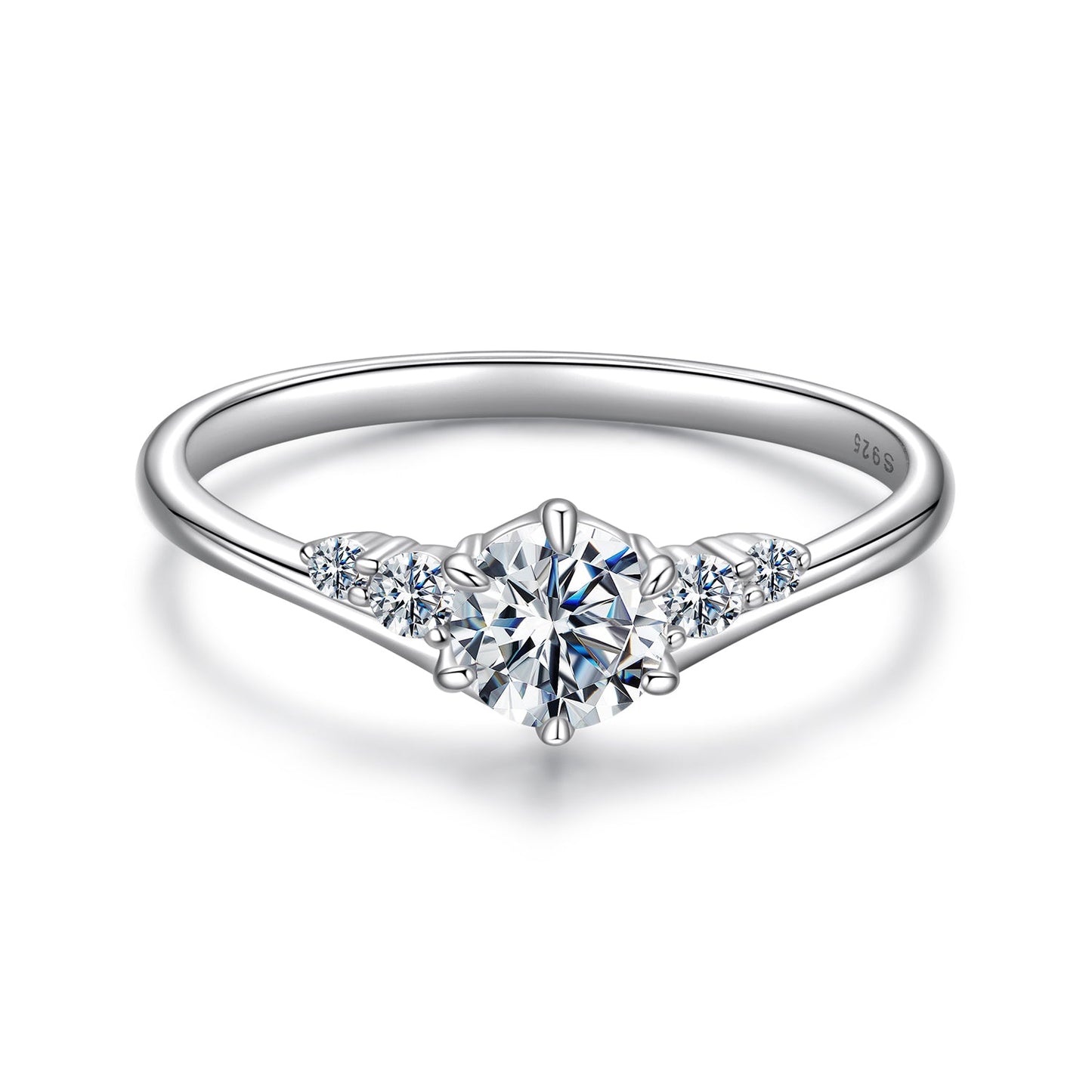 925 Sterling Silver Moissanite Ring with 0.15ct and four side stones size 7 for women on Tampa Home & Garden Store