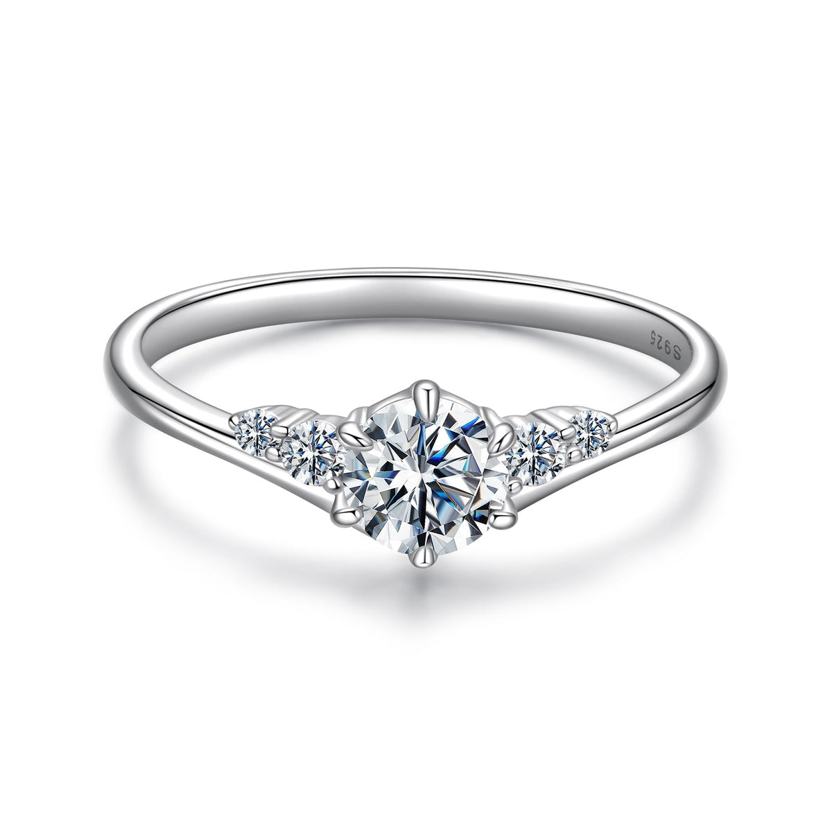 925 Sterling Silver Moissanite Ring with 0.15ct and four side stones size 7 for women on Tampa Home & Garden Store
