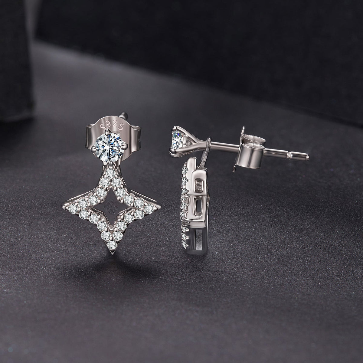 Earrings 925 sterling silver moissanite 0.1ct for women with star-shaped pavé drop Bids.com on Tampa Home & Garden Store