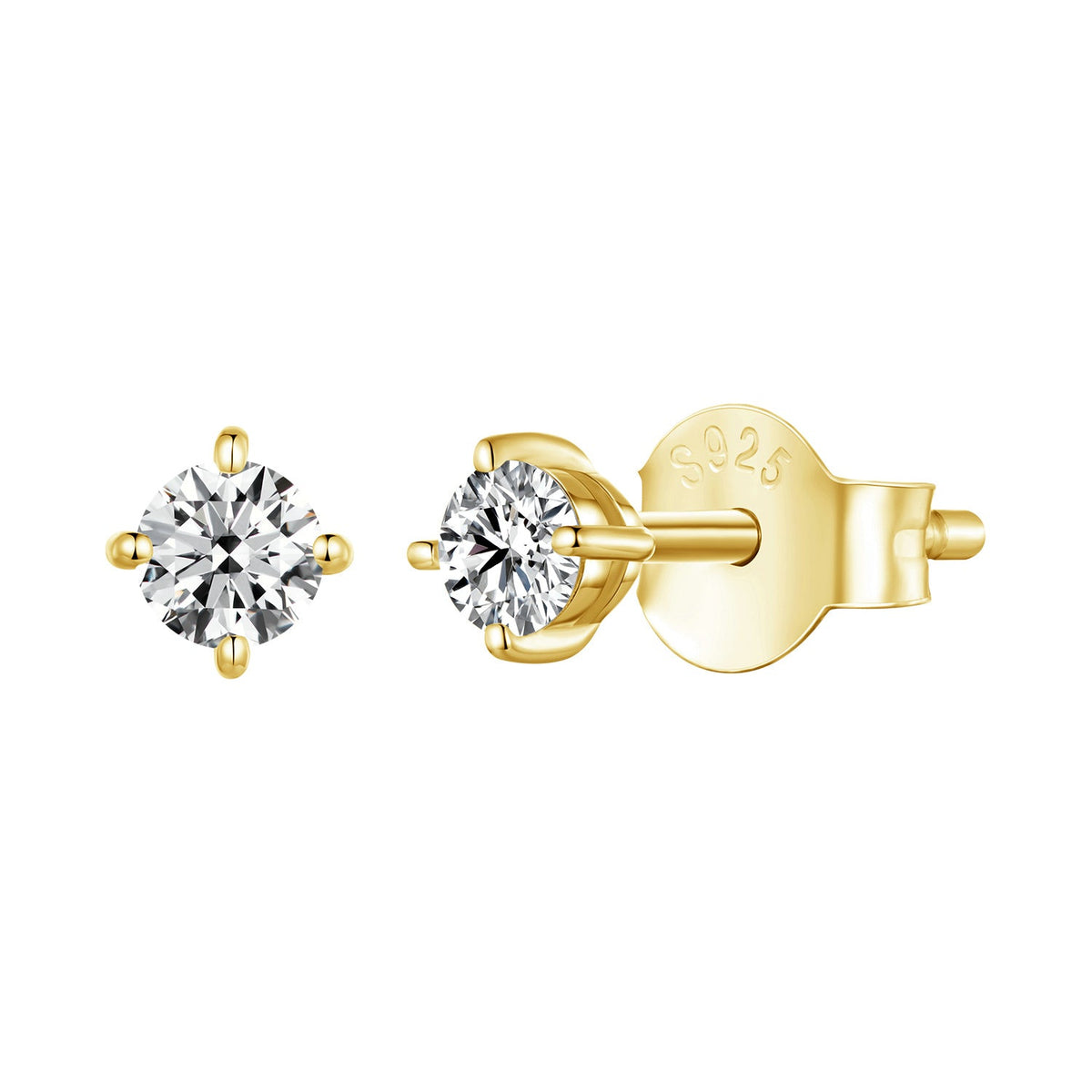 Earrings S925 sterling silver 3mm moissanite studs in yellow gold setting, Bids.com pair on Tampa Home & Garden Store