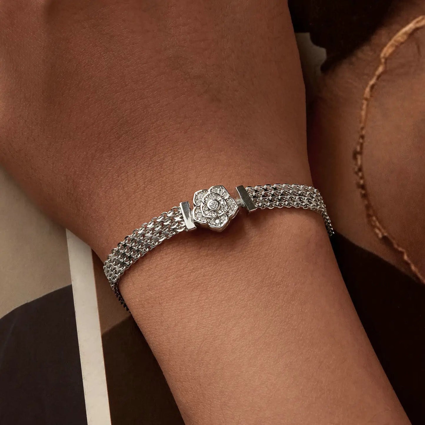 Bracelet 17 cm pavé CZ centerpiece, 925 sterling silver with platinum plating by Bids.com on Tampa Home & Garden Store