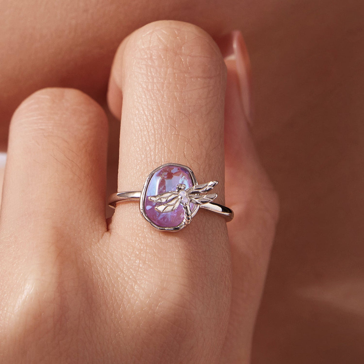 925 Sterling Silver Ring with purple nano opal, dragonfly accent, slim band, Bids.com on Tampa Home & Garden Store