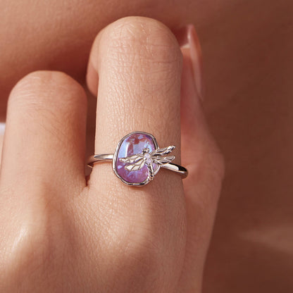 925 Sterling Silver Ring with purple nano opal, dragonfly accent, slim band, Bids.com on Tampa Home & Garden Store