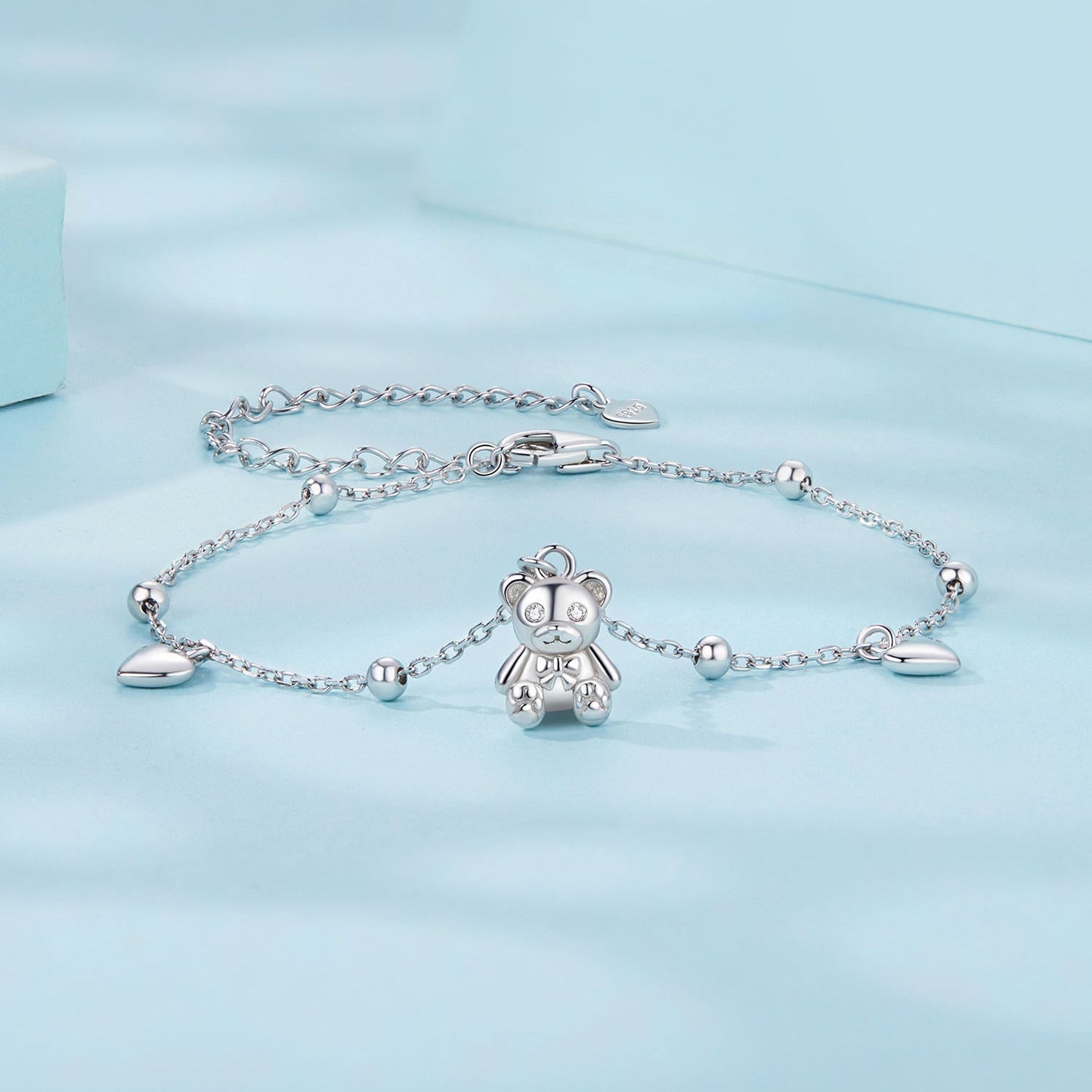 925 Sterling Silver Bracelet with Pavé CZ accents and bear charm, 150+60mm length, Bids.com on Tampa Home & Garden Store