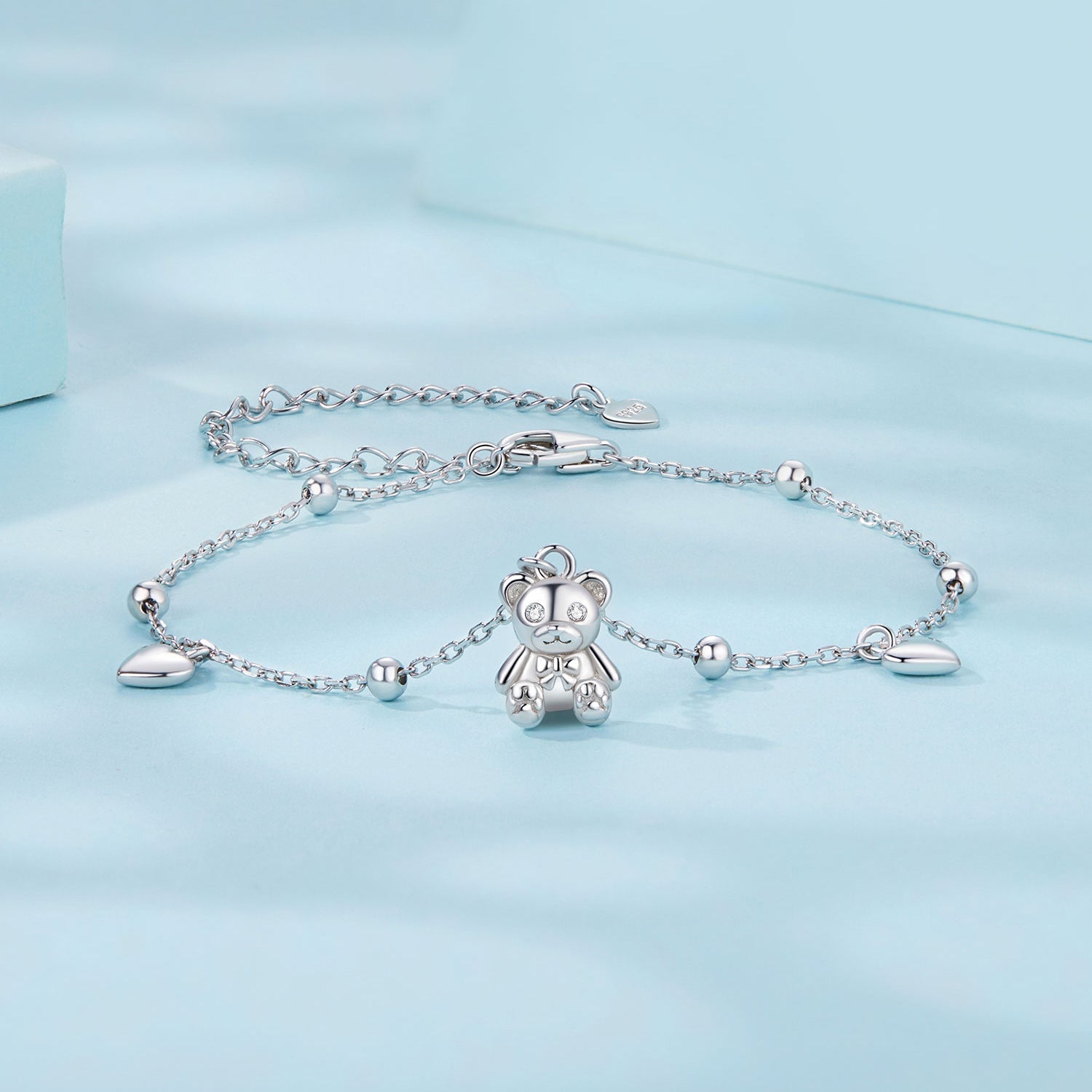 925 Sterling Silver Bracelet with Pavé CZ accents and bear charm, 150+60mm length, Bids.com on Tampa Home & Garden Store