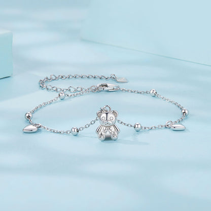 925 Sterling Silver Bracelet with Pavé CZ accents and bear charm, 150+60mm length, Bids.com on Tampa Home & Garden Store
