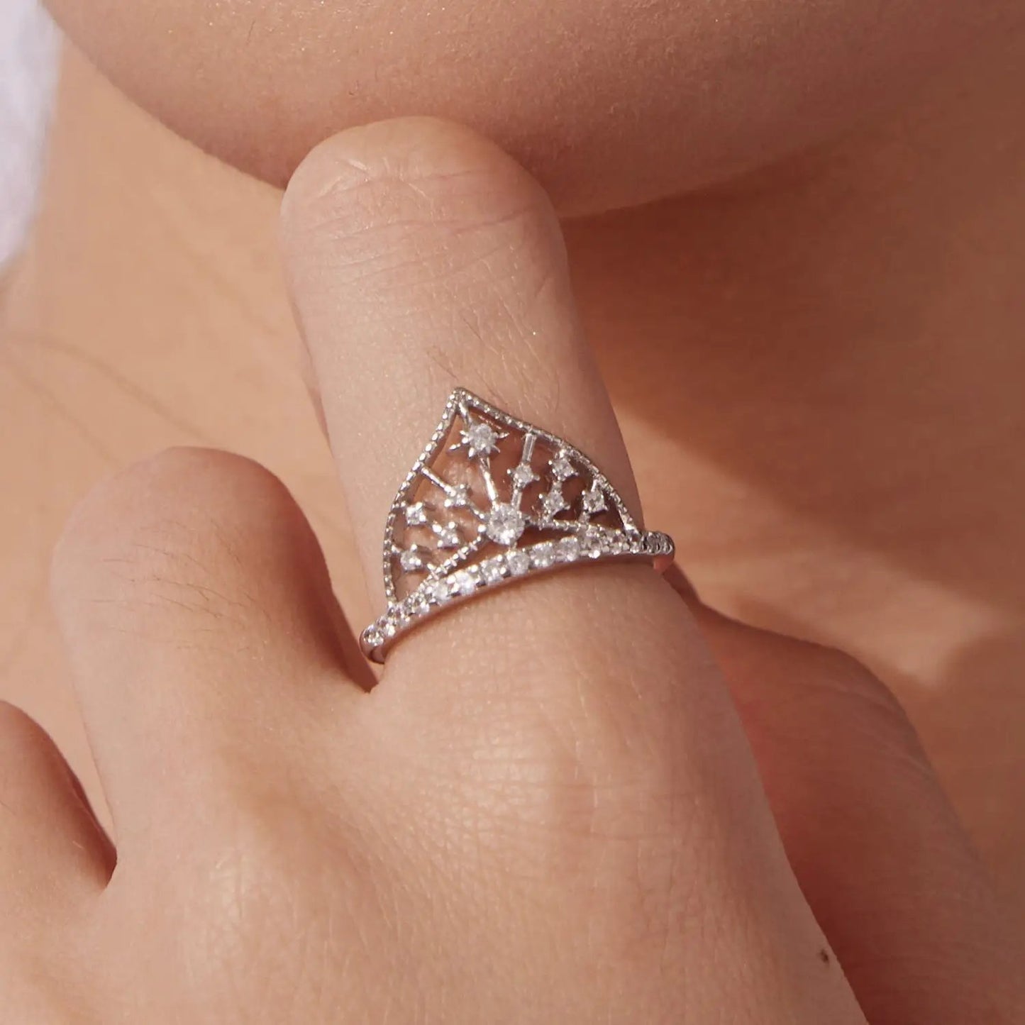 925 sterling silver ring with pavé CZs, white gold plated, size 6 for women on Tampa Home & Garden Store