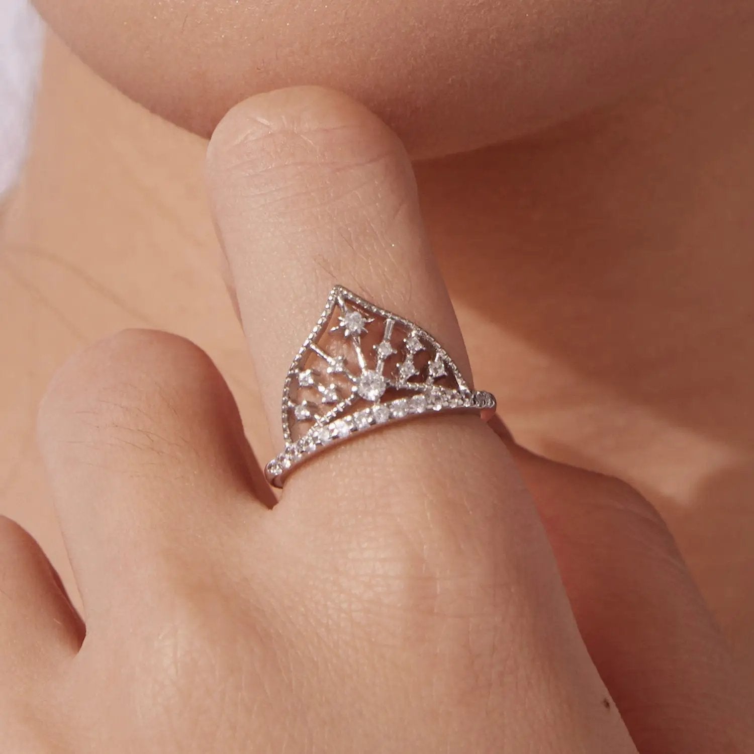 925 sterling silver ring with pavé CZs, white gold plated, size 6 for women on Tampa Home & Garden Store