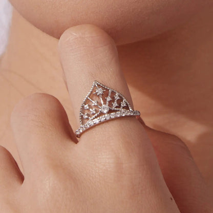 925 sterling silver ring with pavé CZs, white gold plated, size 6 for women on Tampa Home & Garden Store