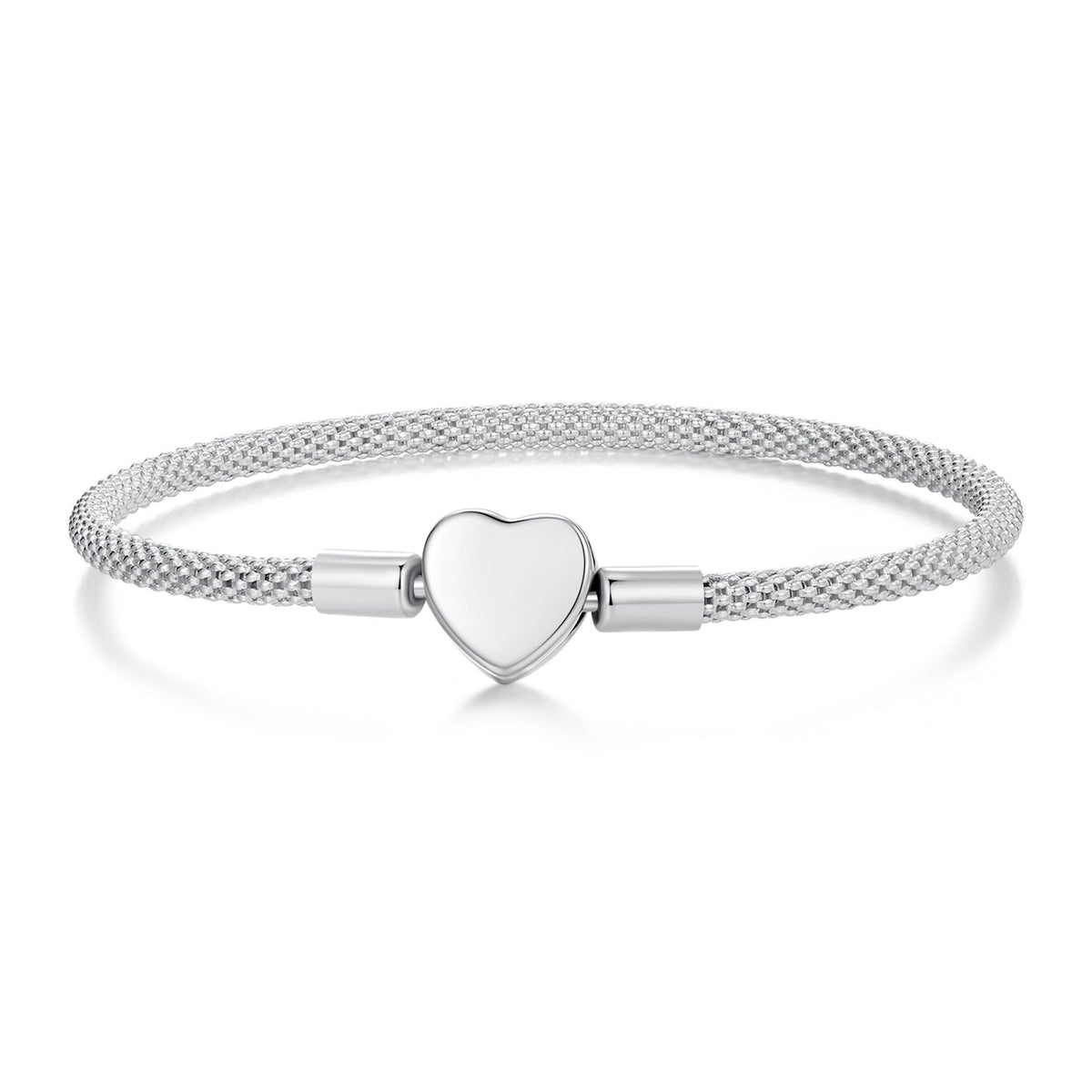 Bracelet 925 sterling silver heart charm, mesh band, 17.0cm inner diameter, Bids.com on Tampa Home & Garden Store