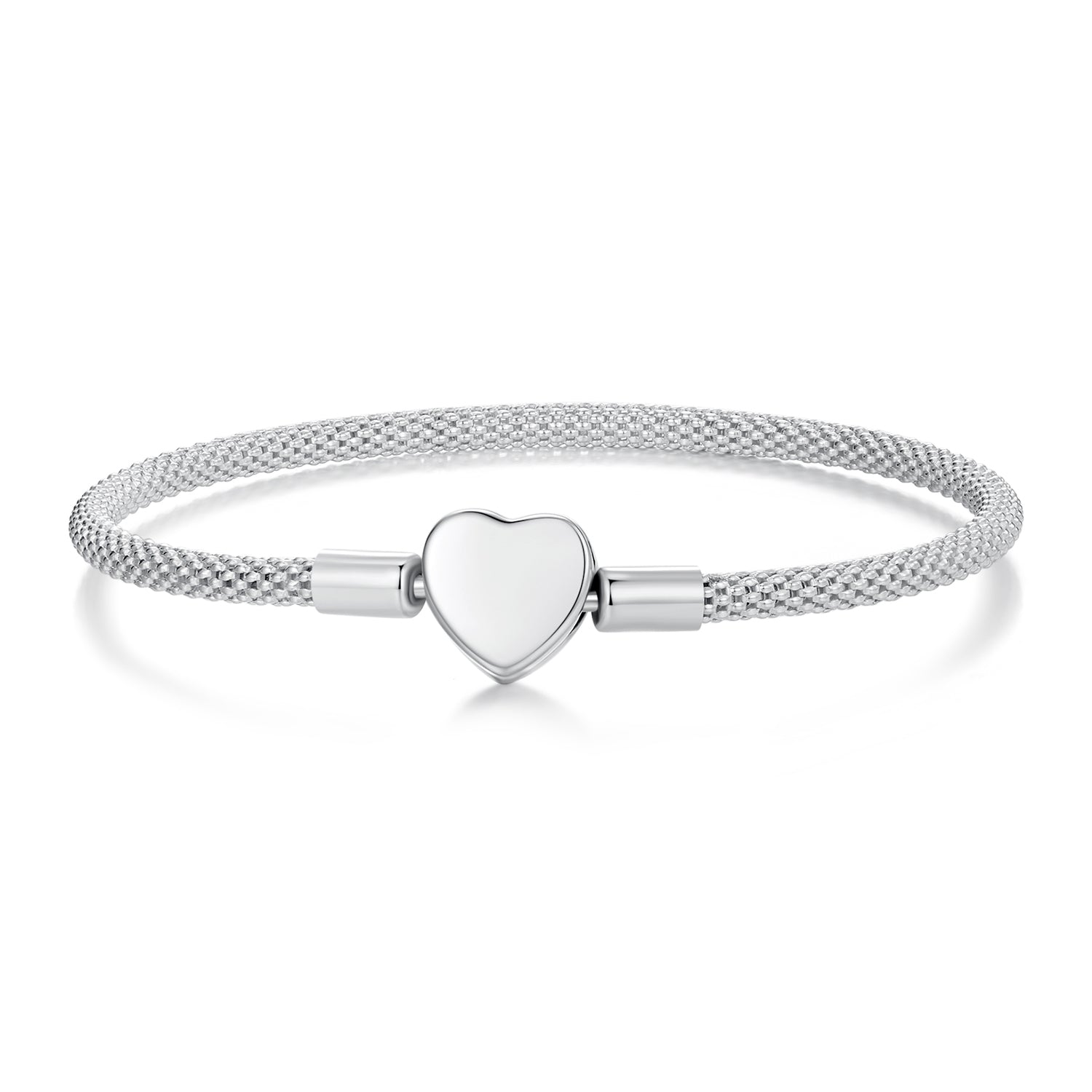 Bracelet 925 sterling silver heart charm, mesh band, 17.0cm inner diameter, Bids.com on Tampa Home & Garden Store