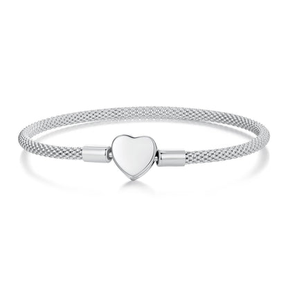 Bracelet 925 sterling silver heart charm, mesh band, 17.0cm inner diameter, Bids.com on Tampa Home & Garden Store