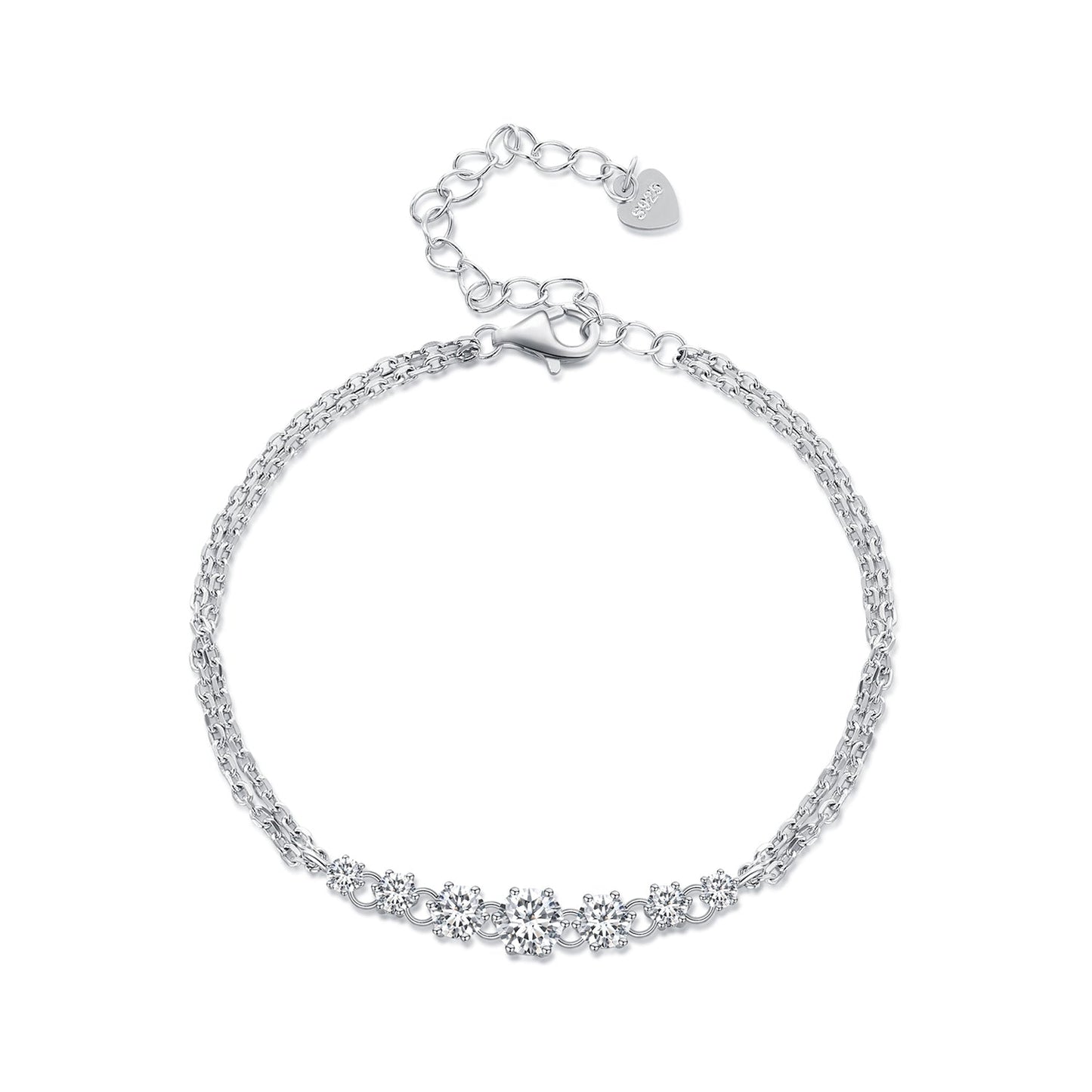 925 Sterling Silver Moissanite Bracelet with 5mm stones, lobster clasp, extender by Bids.com on Tampa Home & Garden Store