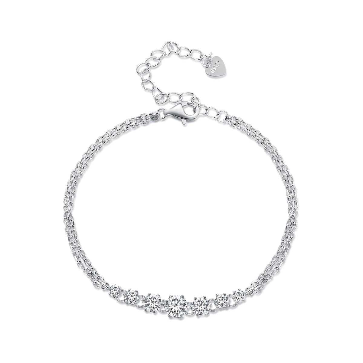 925 Sterling Silver Moissanite Bracelet with 5mm stones, lobster clasp, extender by Bids.com on Tampa Home & Garden Store