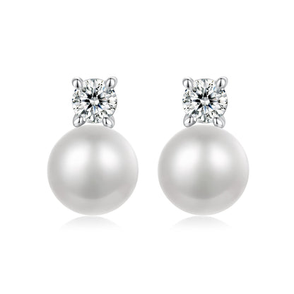 Earrings 925 Sterling Silver Moissanite 0.1ct with freshwater pearl drops, pair on Tampa Home & Garden Store