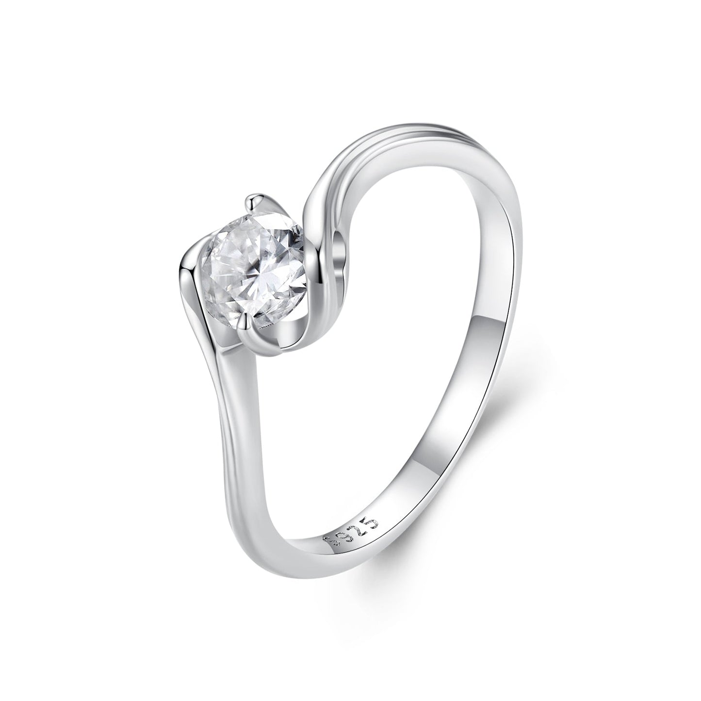 Ring: 925 sterling silver moissanite ring for women, 5mm round stone, band by Bids.com on Tampa Home & Garden Store
