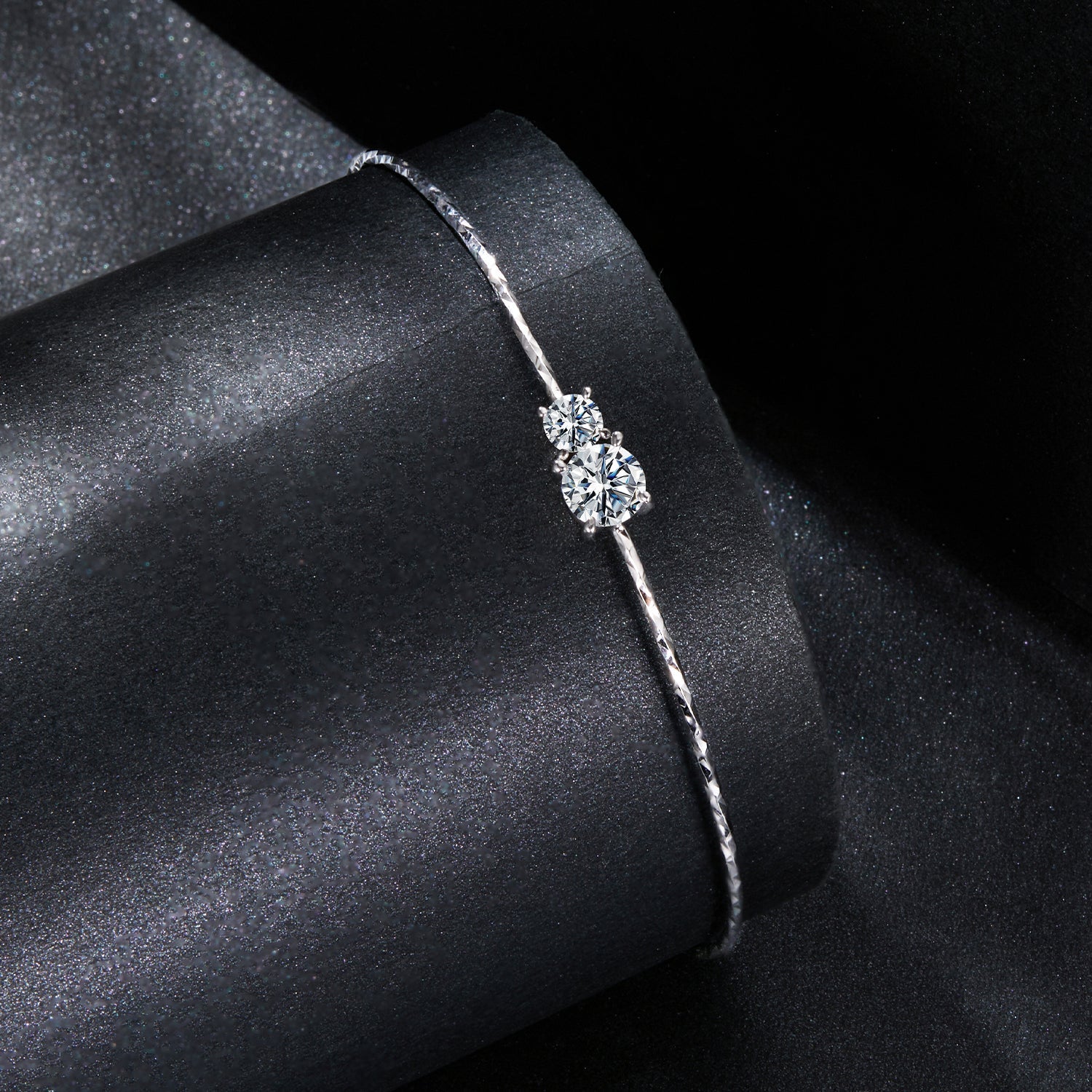 925 Sterling Silver 0.2ct genuine moissanite bracelet with two round stones for women on Tampa Home & Garden Store