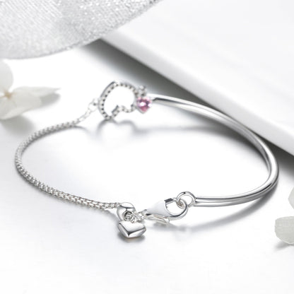 Bracelet 925 Sterling Silver 19cm Women by Bids.com with heart charms and pink gemstone accents on Tampa Home & Garden Store