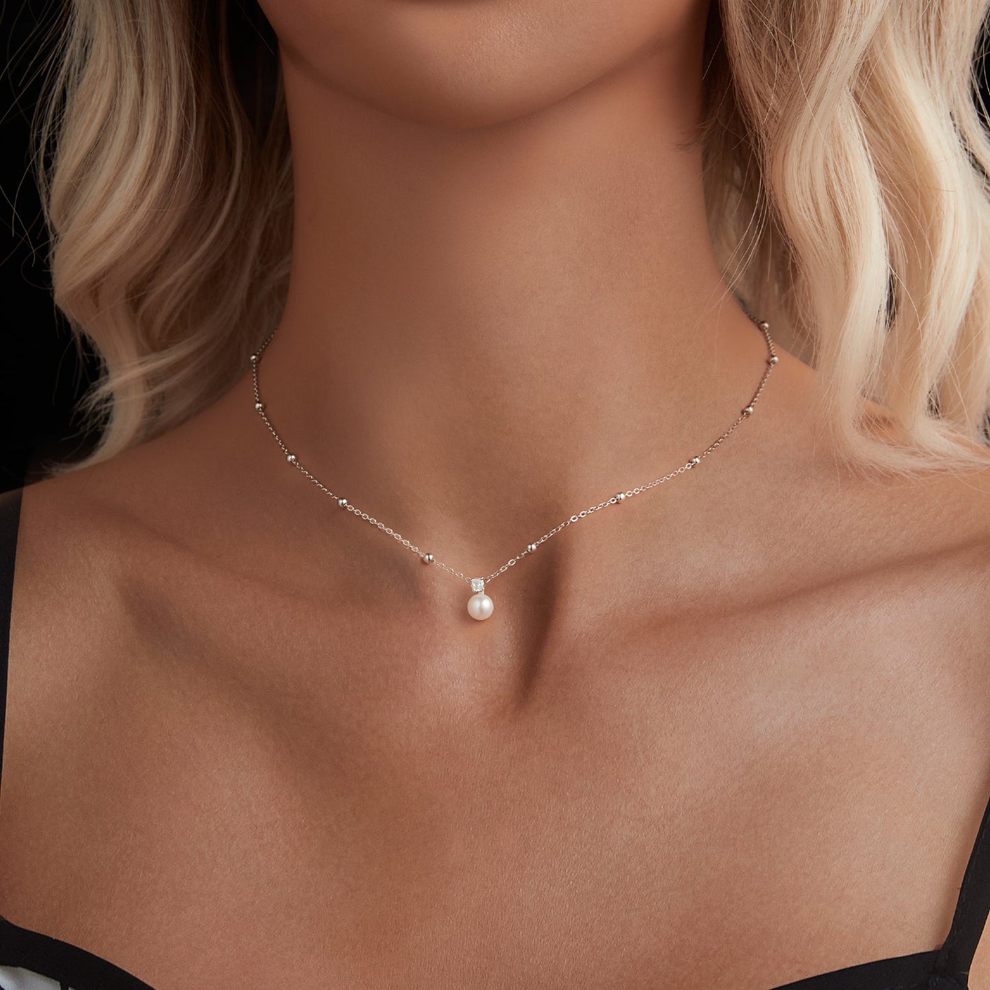 925 Sterling Silver Moissanite and Freshwater Pearl Necklace 40+5cm on Tampa Home & Garden Store