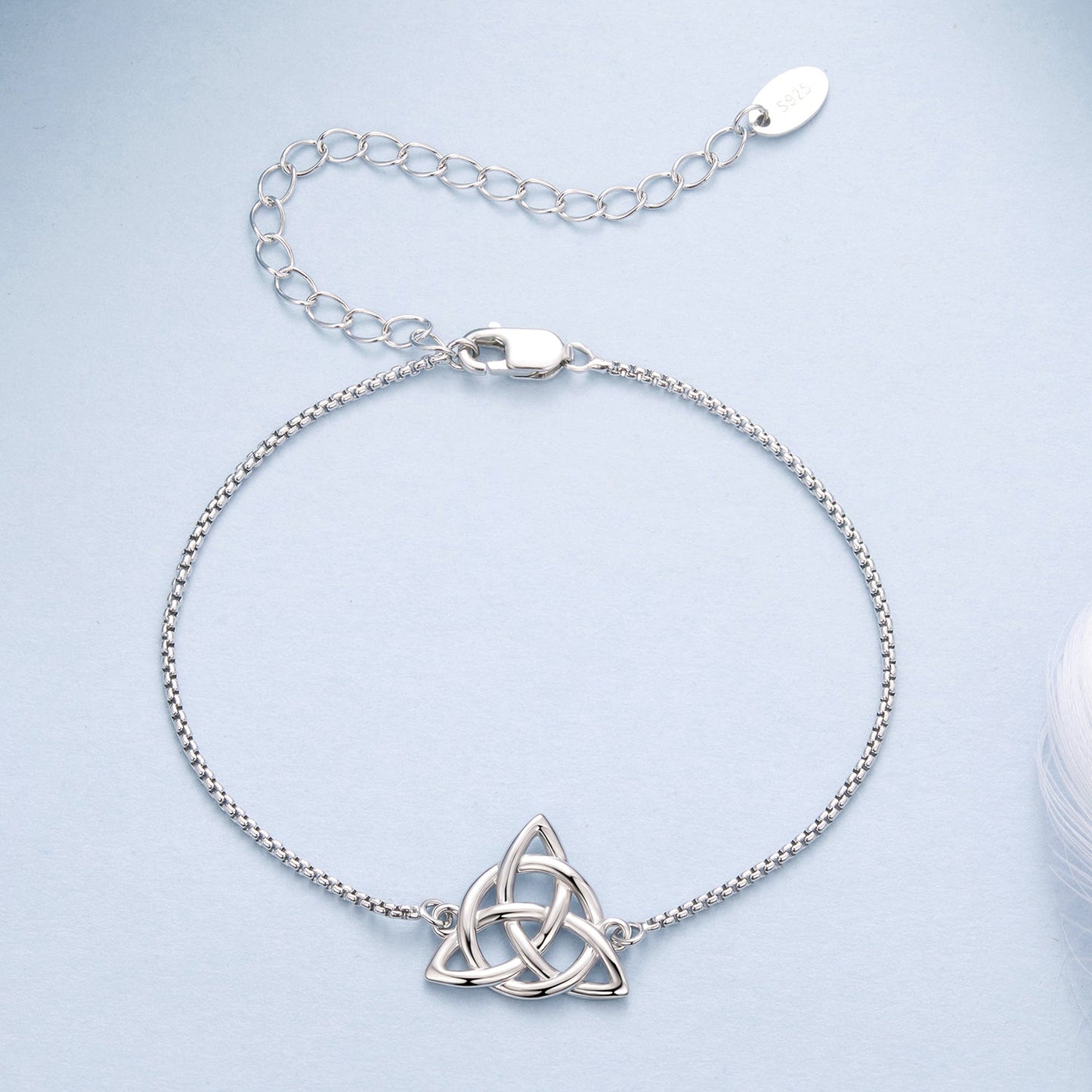 Bracelet 925 Silver white gold plated with Celtic knot pendant, length 15+6 cm for Women on Tampa Home & Garden Store