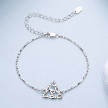 Bracelet 925 Silver white gold plated with Celtic knot pendant, length 15+6 cm for Women on Tampa Home & Garden Store