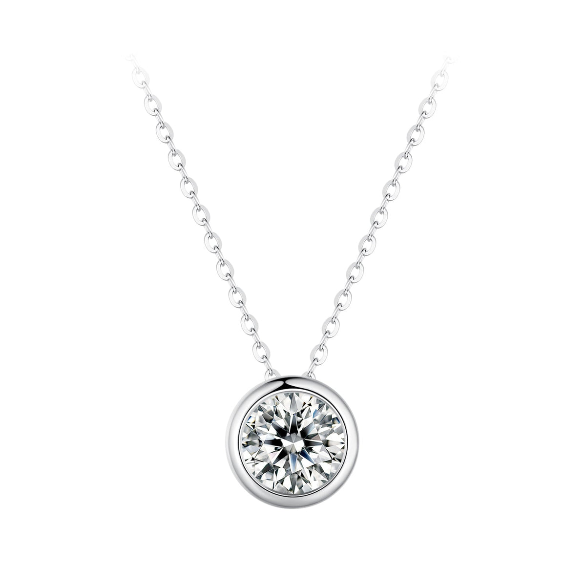 S925 sterling silver moissanite necklace with bezel-set 1ct stone and 400mm chain by Bids.com on Tampa Home & Garden Store