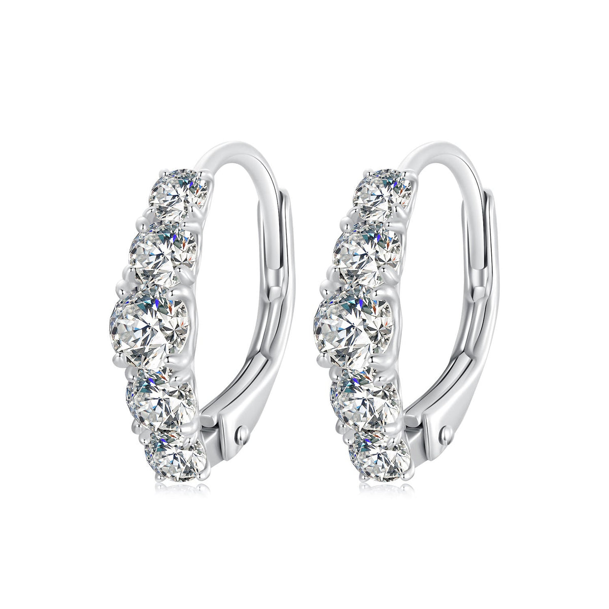 Sterling silver hoop earrings with five round moissanite stones for women pair on Tampa Home & Garden Store