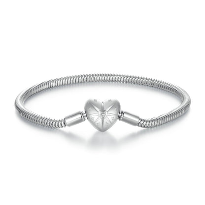 Sterling silver bracelet with heart charm, pavé setting and star engravings, 17.0 cm, Bids.com on Tampa Home & Garden Store