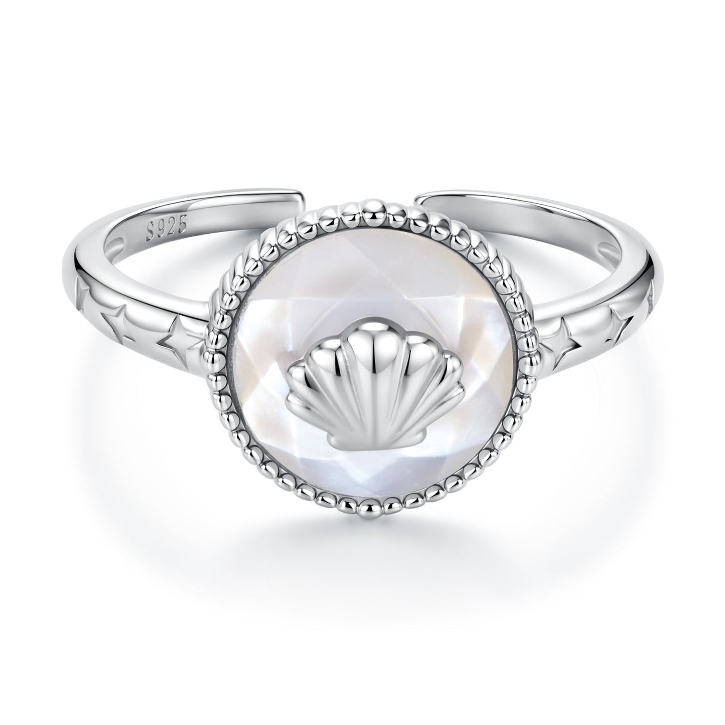 Ring 925 sterling silver with white gold plating, nacre pendant with seashell motif; Bids.com on Tampa Home & Garden Store