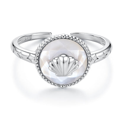 Ring 925 sterling silver with white gold plating, nacre pendant with seashell motif; Bids.com on Tampa Home & Garden Store