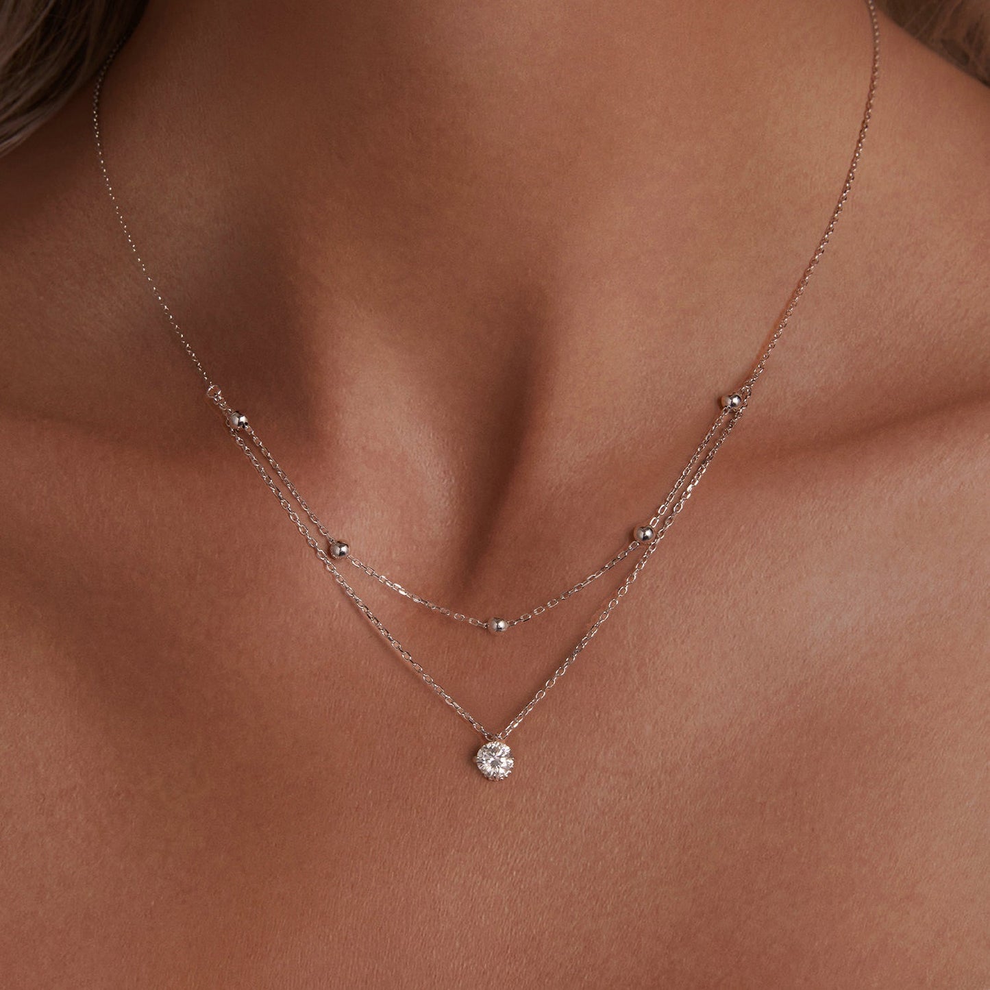 Bids.com 925 Silver Plated Moissanite Necklace for Women, two-layer 5.0mm pendant on Tampa Home & Garden Store