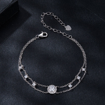Bracelet 925 Sterling Silver moissanite centerpiece with CZ accents, double chain on Tampa Home & Garden Store